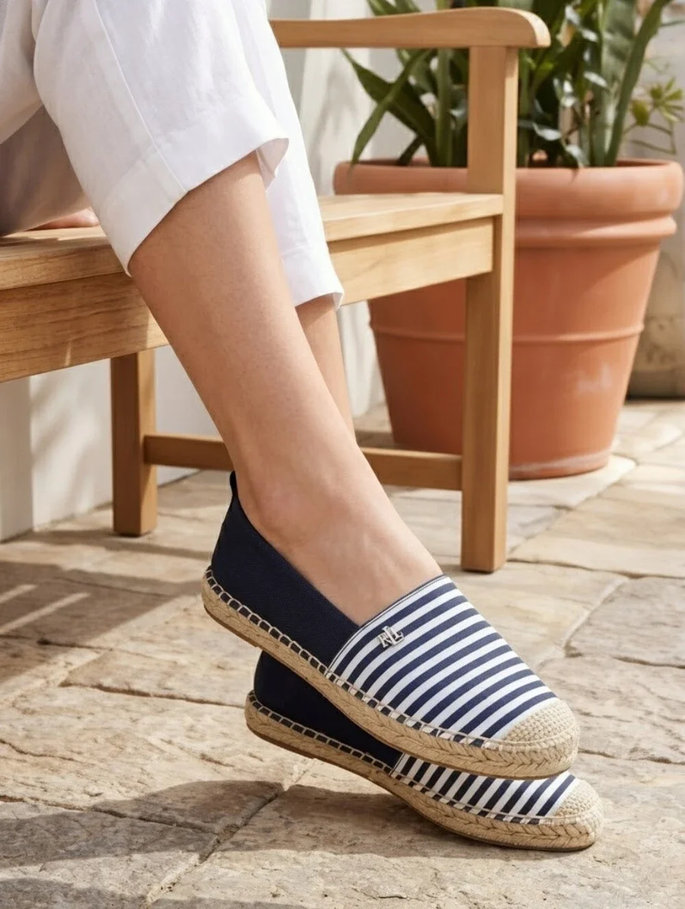 Ralph Lauren Cameryn Nautical Stripe Espadrille Canvas Flat Loafers Navy White 7
